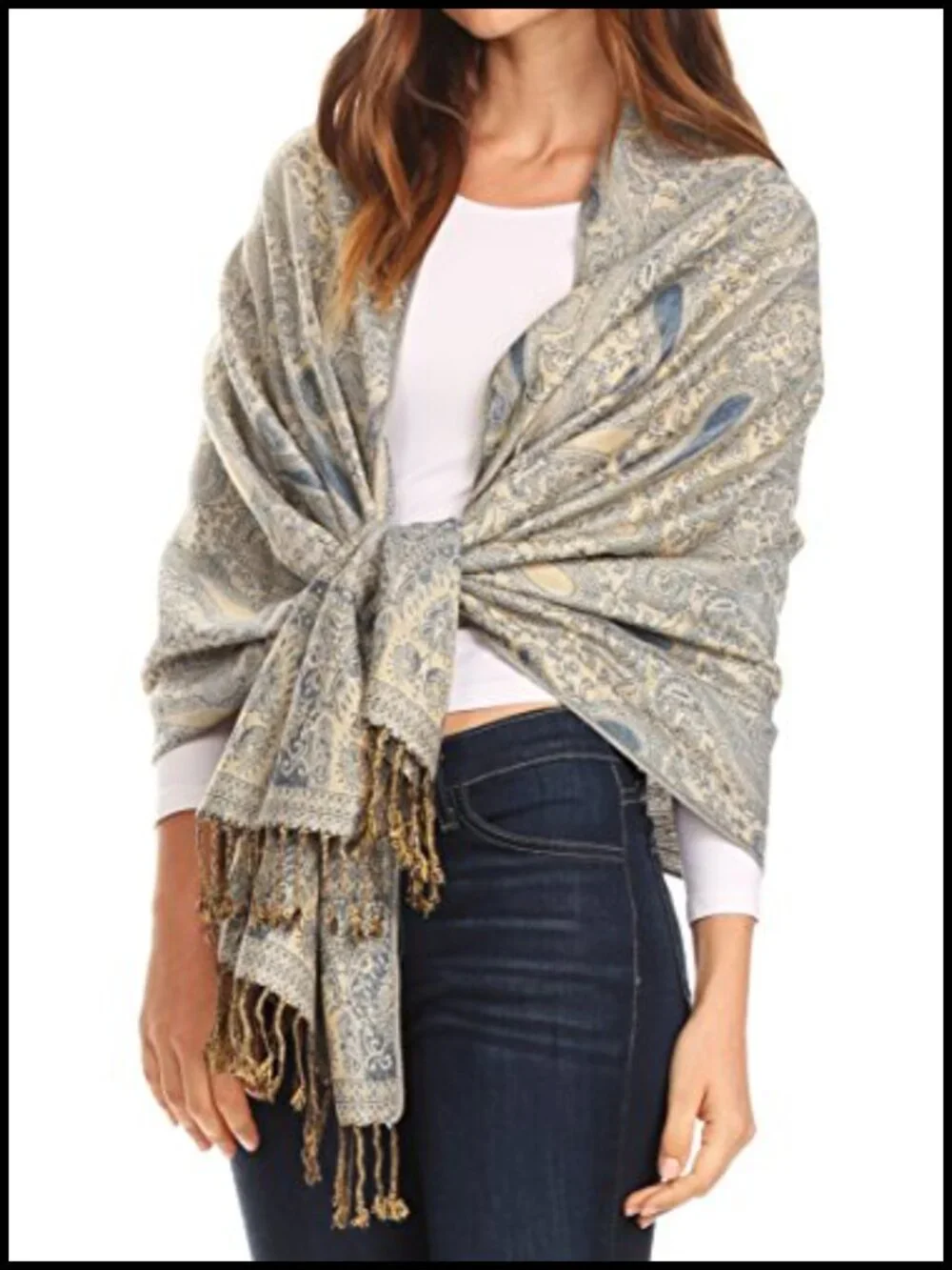 Woven Pashmina Shawl Scarf Wrap Stole Long Fringe Paisley